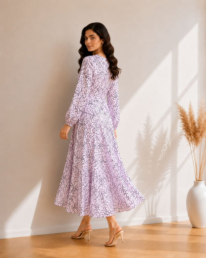 Printed Flared Western Dress.