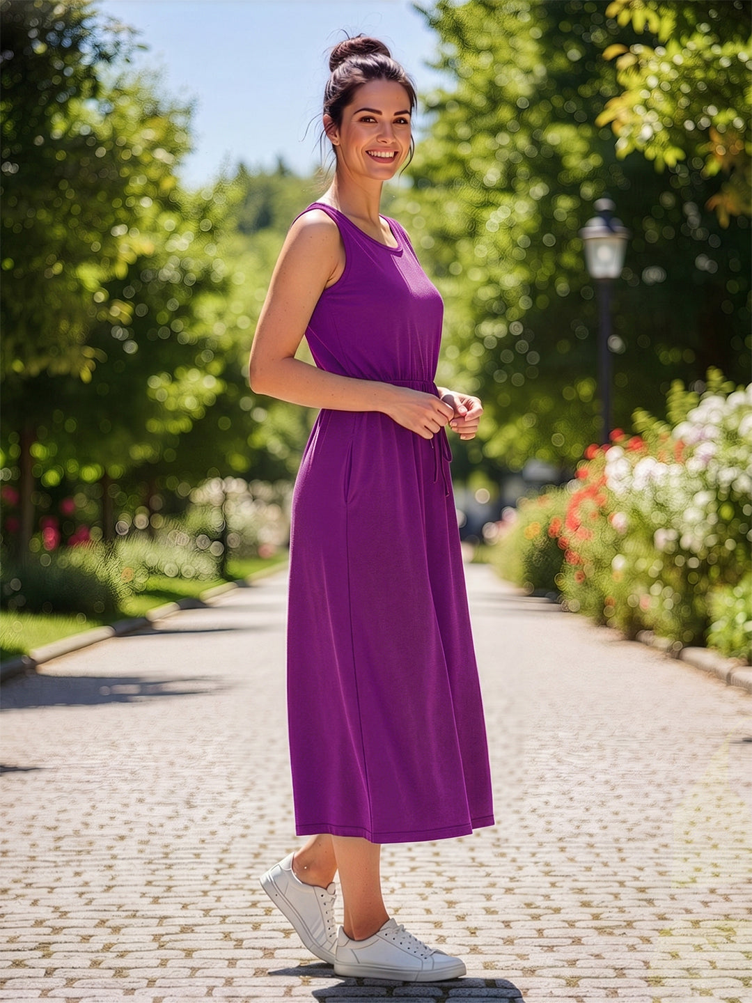 Belted Cotton Fit & Flare Midi Dress