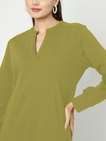 A-Line Dress with V-Neck Split Mandarin Collar