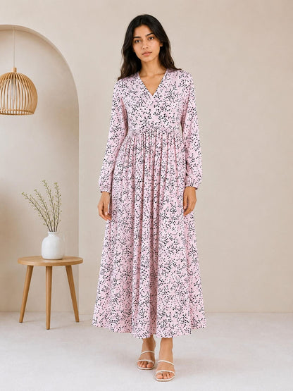 Printed Puff Sleeves Maxi Dress