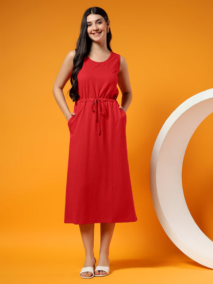 Belted Cotton Fit & Flare Midi Dress