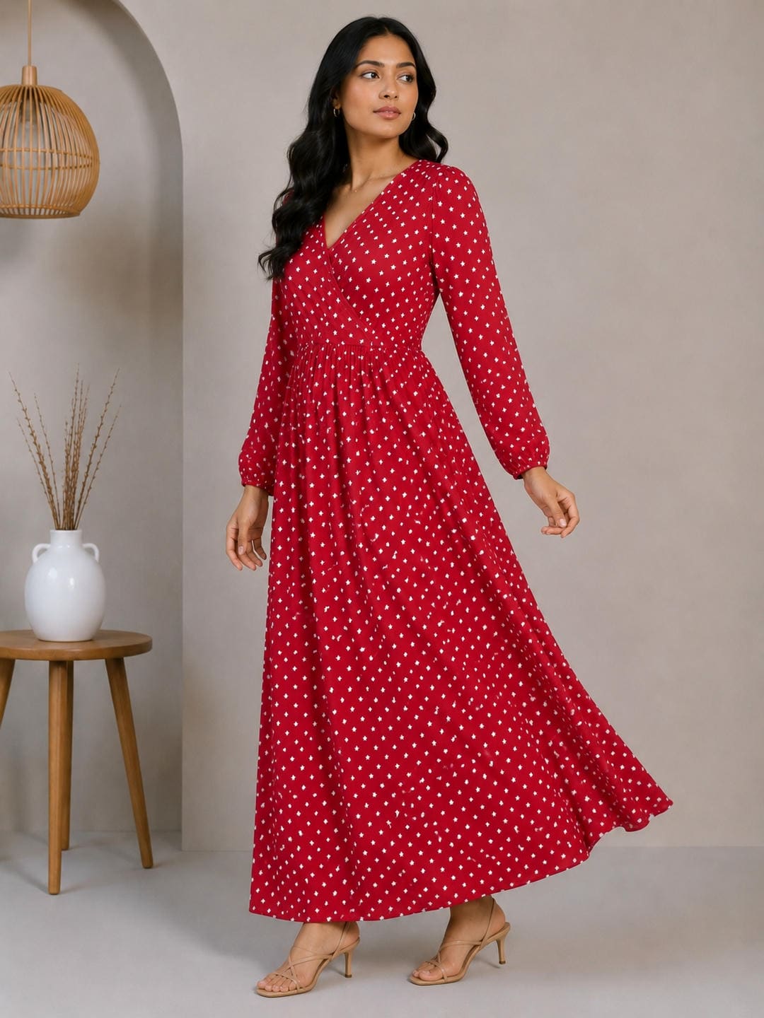 Printed Puff Sleeves Maxi Dress