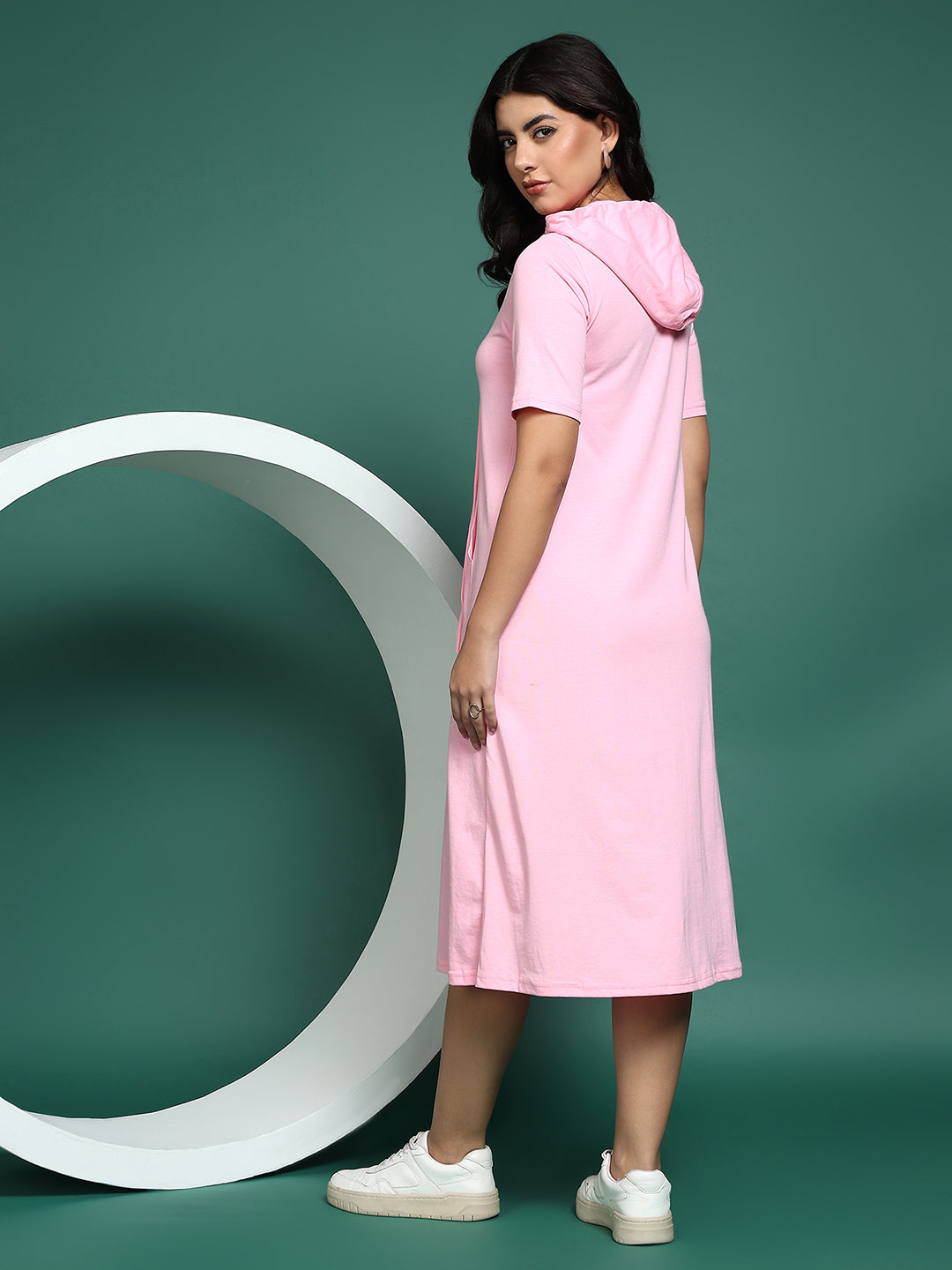 BRINNS Women Hooded Pure Cotton T-shirt Midi Dress