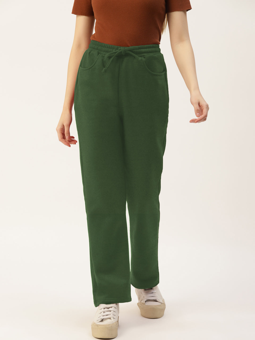 Solid Relaxed Straight Fit PolyCotton Fleece Trousers