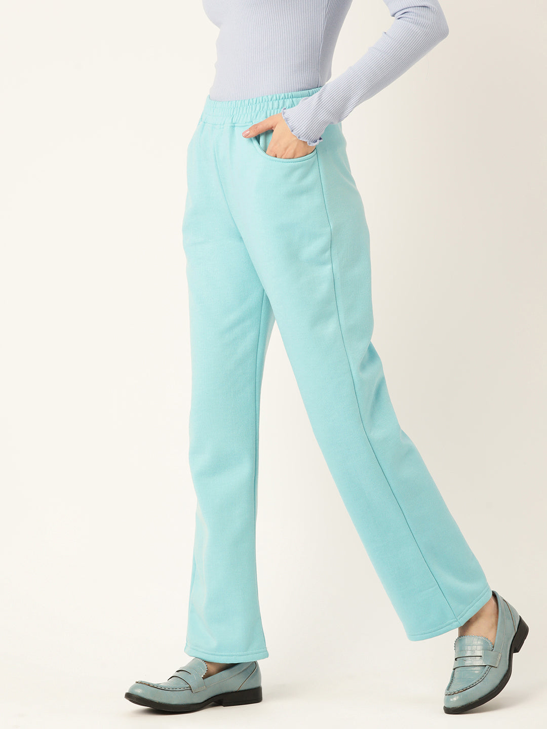 Solid Relaxed Straight Fit PolyCotton Fleece Trousers