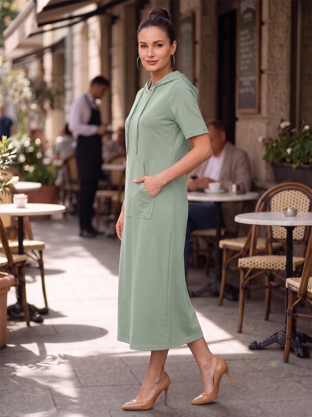 BRINNS Women Hooded Pure Cotton T-shirt Midi Dress