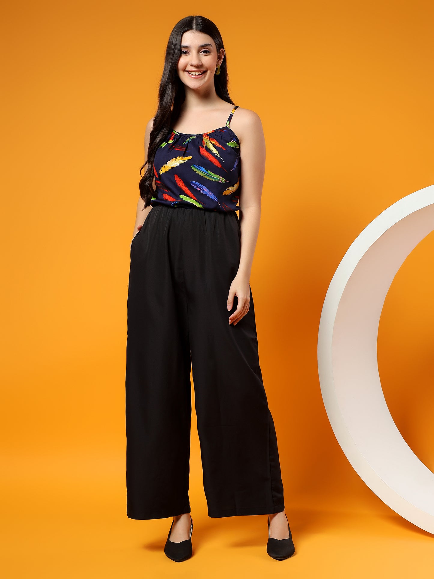Printed Shoulder Straps Sleeveless Jumpsuit