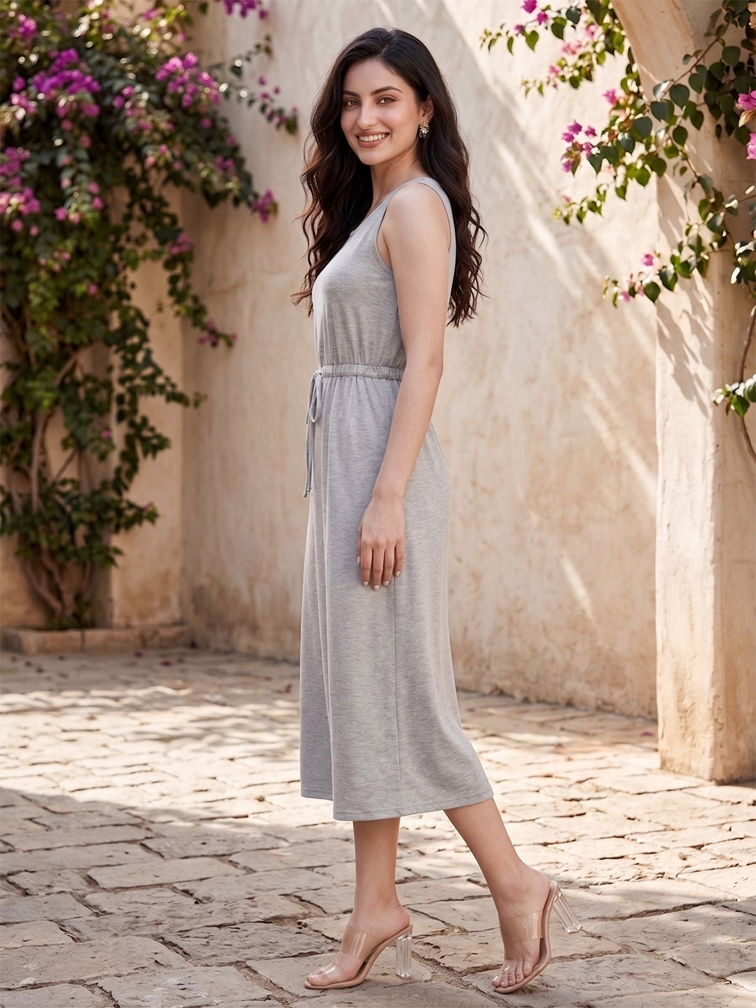 Belted Cotton Fit & Flare Midi Dress