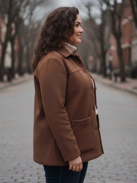 Plus Size Spread Collar Felt Jacket