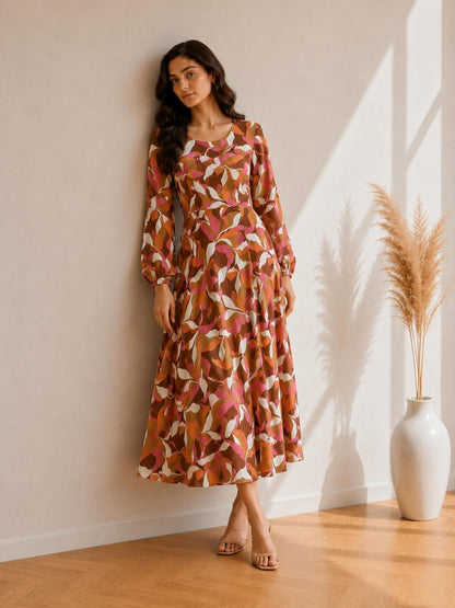 Printed Flared Western Dress.