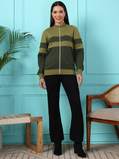 Colourblocked Stand Collar Zip-Up Fleece Jacket