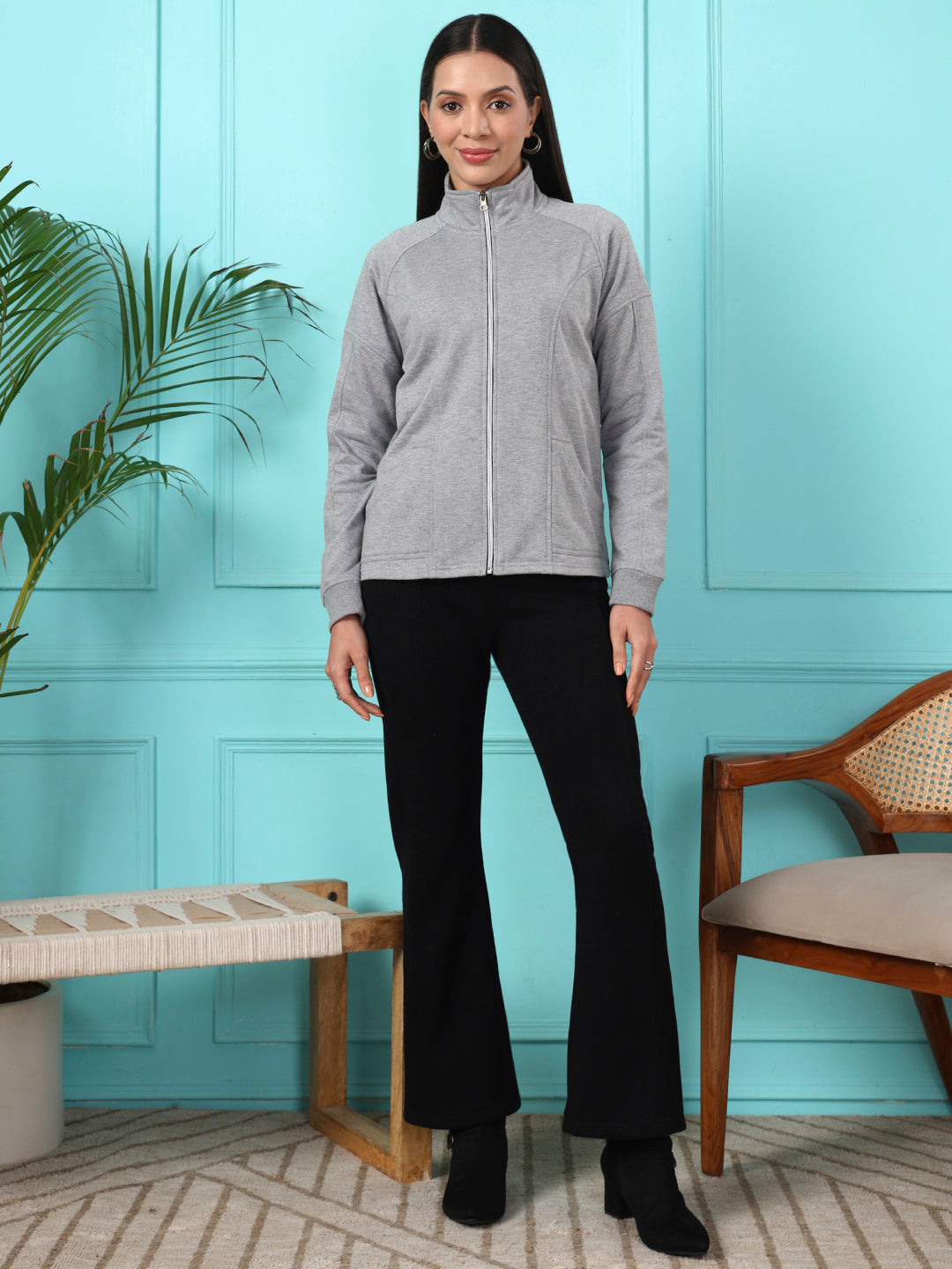 Jacket with Stand Collar & Zip Closure