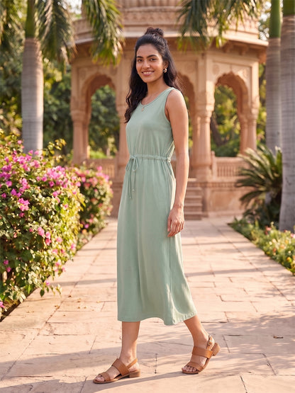 Belted Cotton Fit & Flare Midi Dress