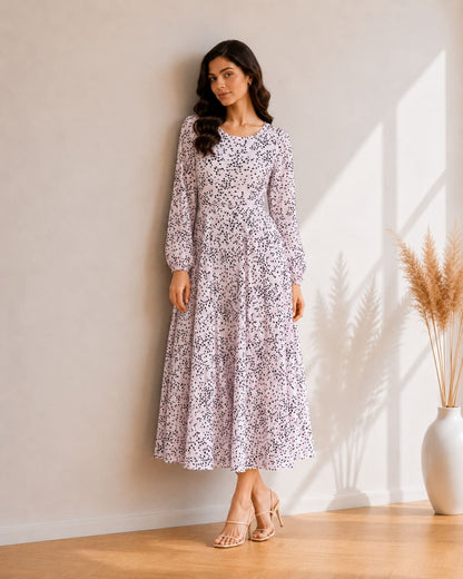Printed Flared Western Dress.