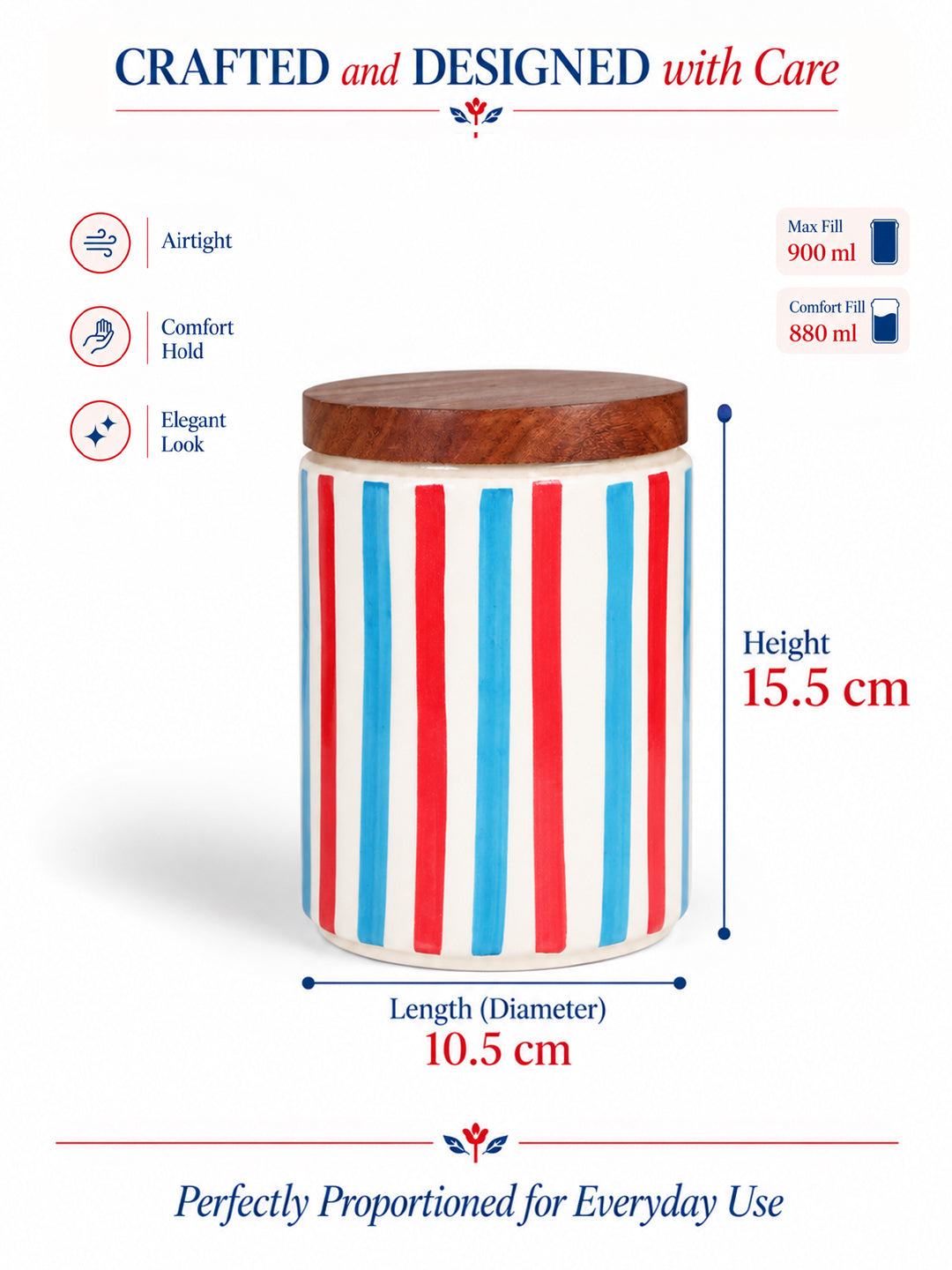 Storege Jar with Wooden Lid | Multicolor - 900 ml