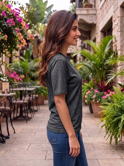 BRINNS Women Solid Round Neck Cotton T-shirt