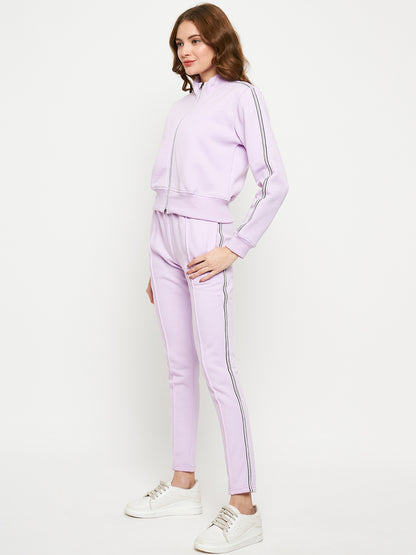 Women Solid Mock Collar Tracksuit