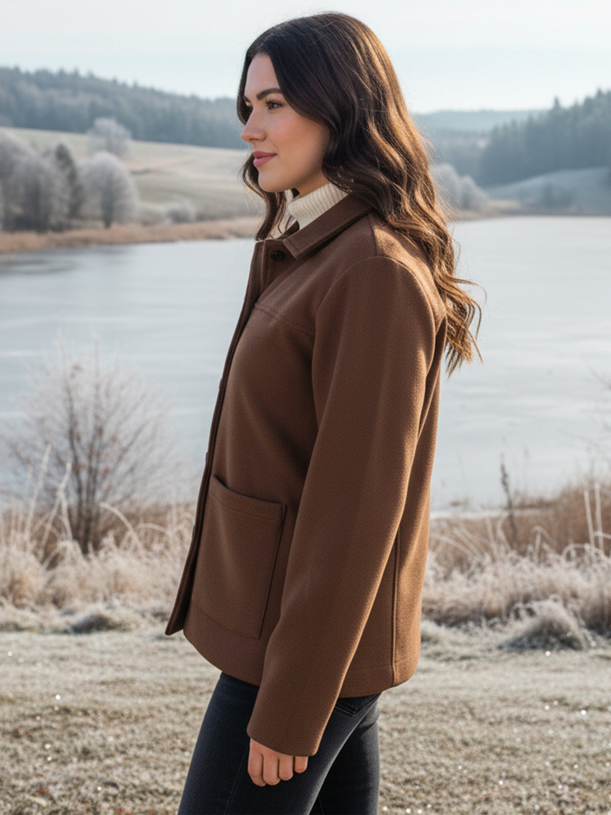 Solid Woven Tailored Jacket with Spread Collar and Pockets