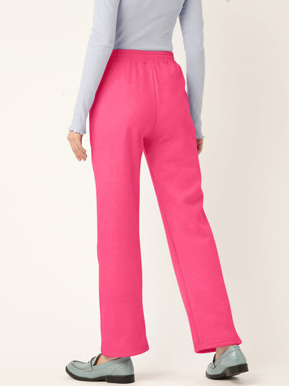 Solid Relaxed Straight Fit PolyCotton Fleece Trousers