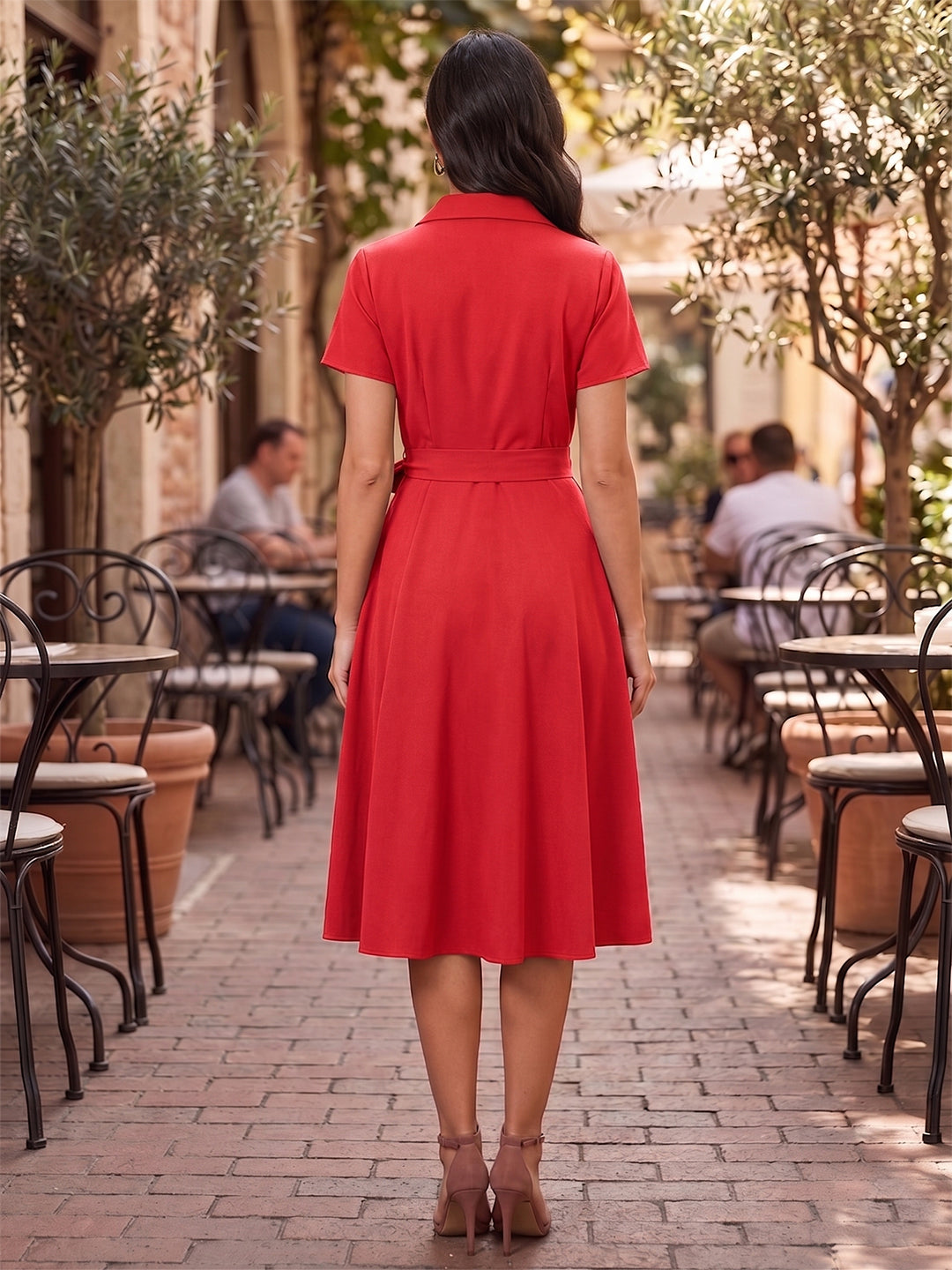 A-line dress with a waist tie-up