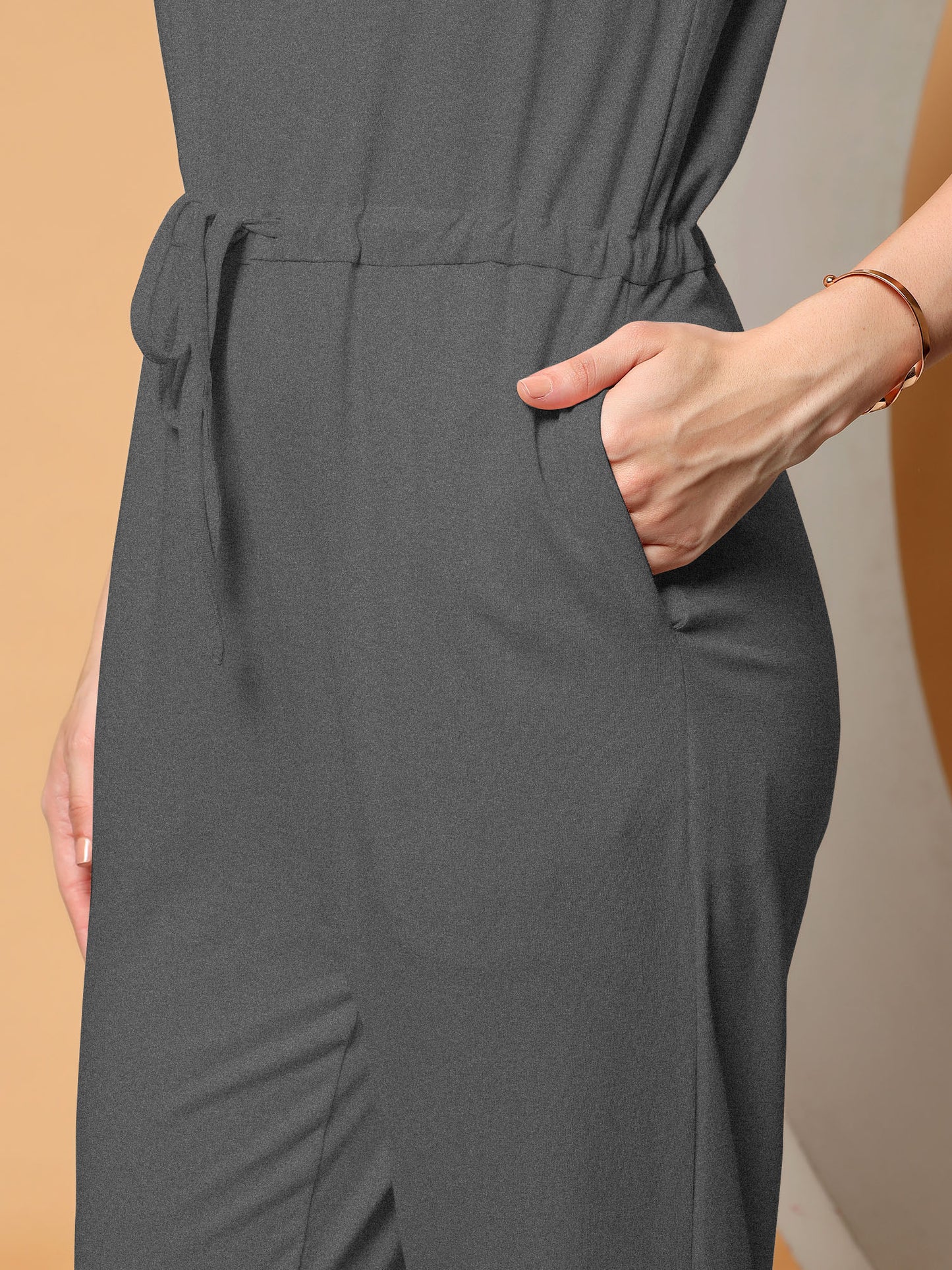 BRINNS Women V-Neck Pure Cotton Jumpsuit with Waist Tie-Up