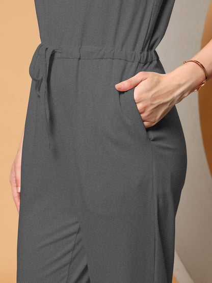 BRINNS Women V-Neck Pure Cotton Jumpsuit with Waist Tie-Up