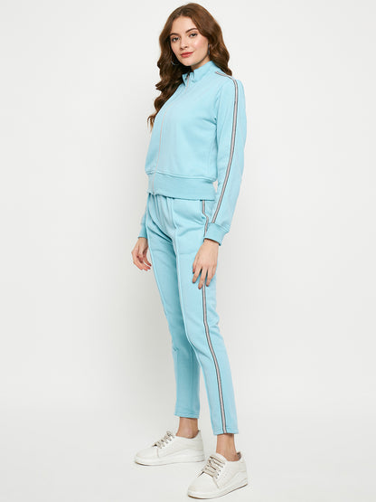 Women Solid Mock Collar Tracksuit