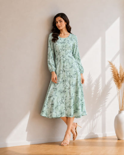 Printed Flared Western Dress.