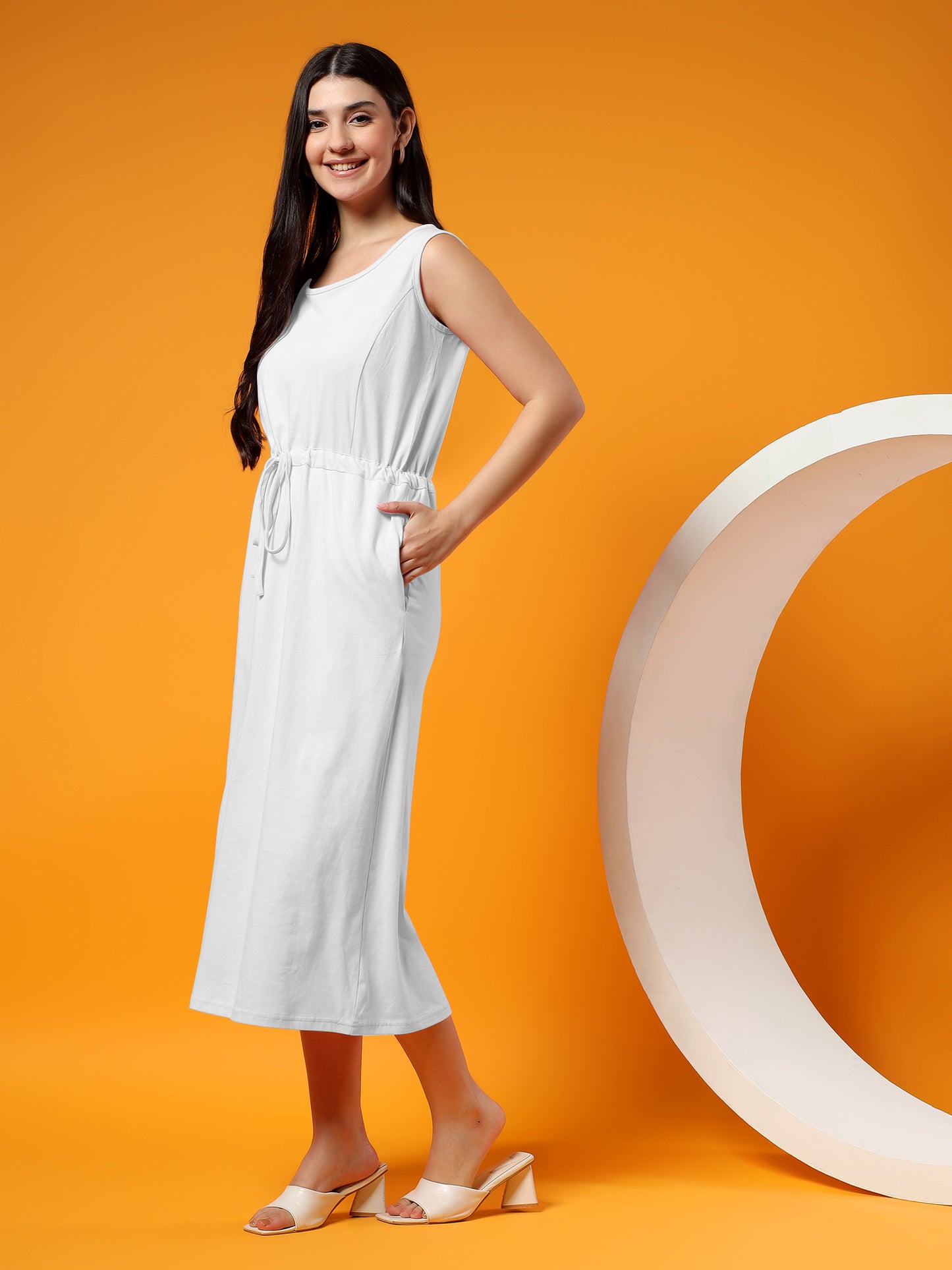 Belted Cotton Fit & Flare Midi Dress