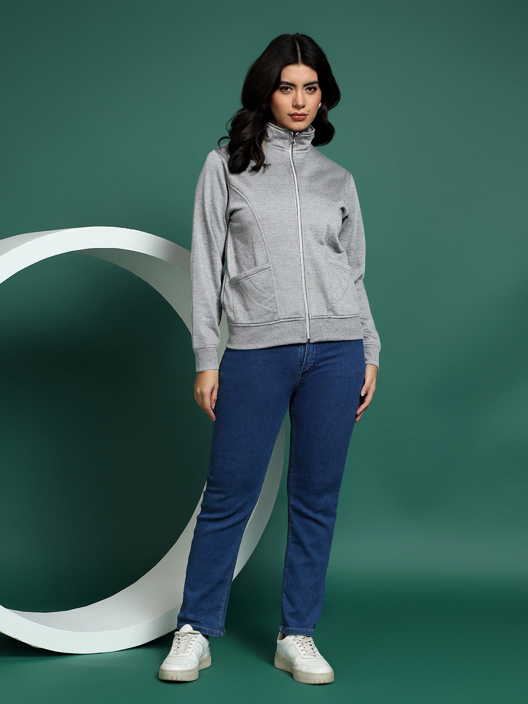 Stand-Collar Jacket with Front Pockets
