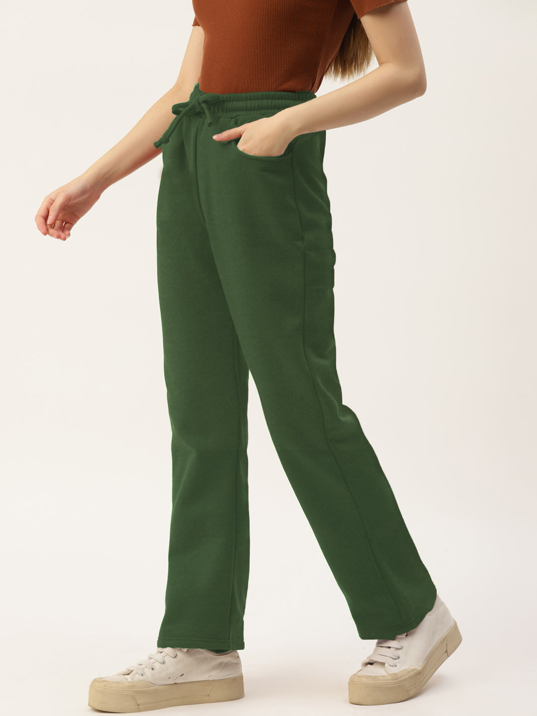 Solid Relaxed Straight Fit PolyCotton Fleece Trousers