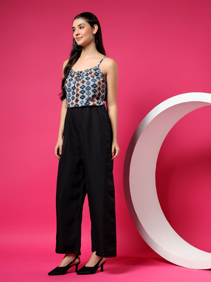 Printed Shoulder Straps Sleeveless Jumpsuit