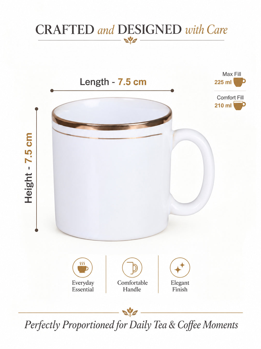 Coffee Mugs Set of 6 | White | 225 ml