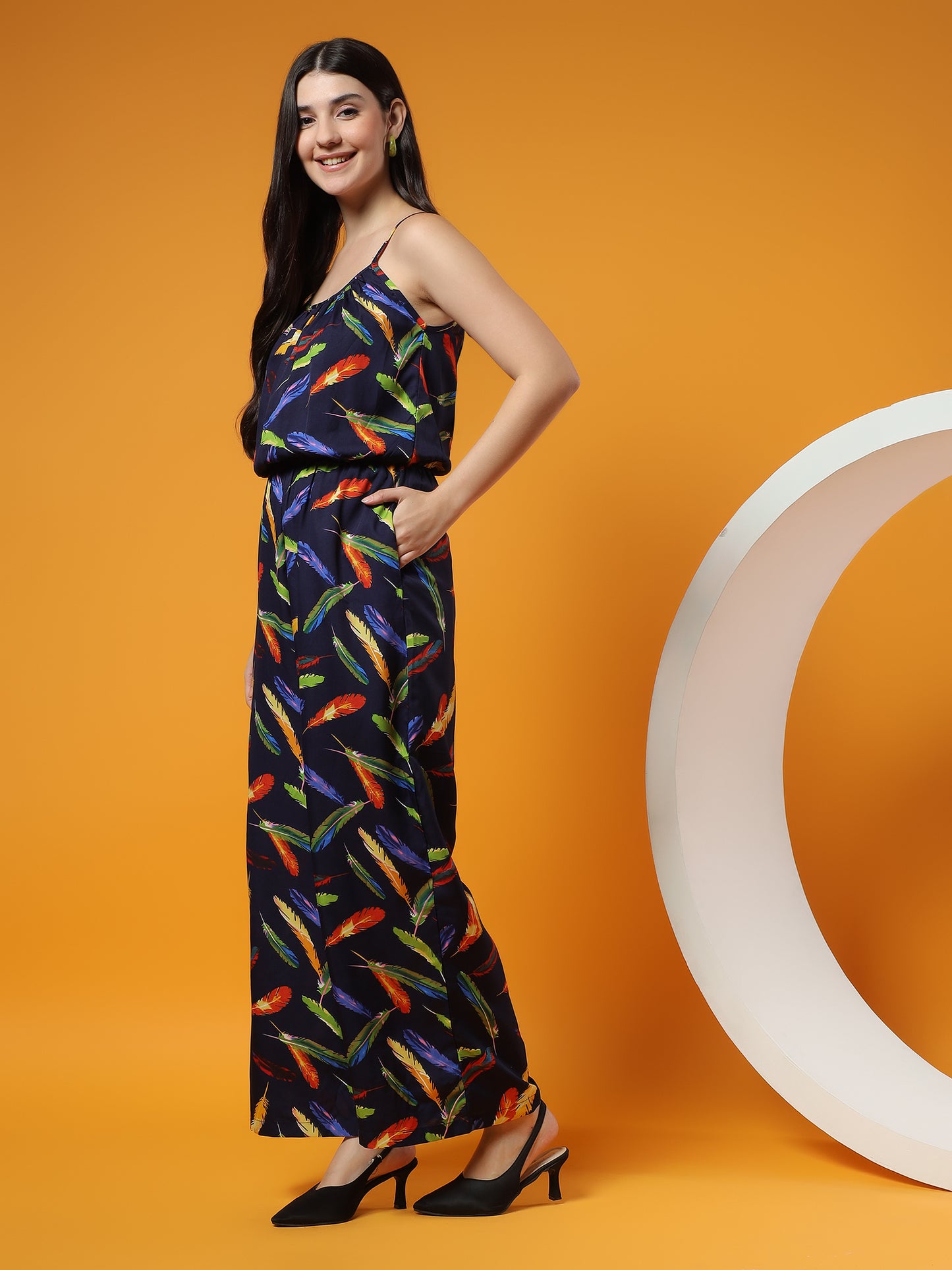 Printed Shoulder Straps Sleeveless Jumpsuit