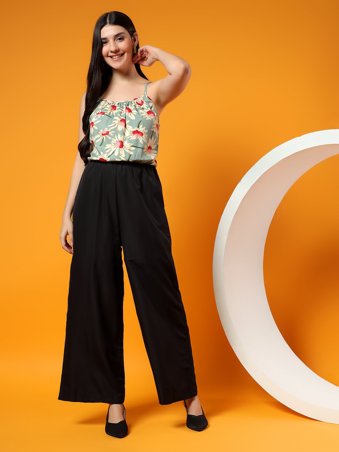 Printed Shoulder Straps Sleeveless Jumpsuit