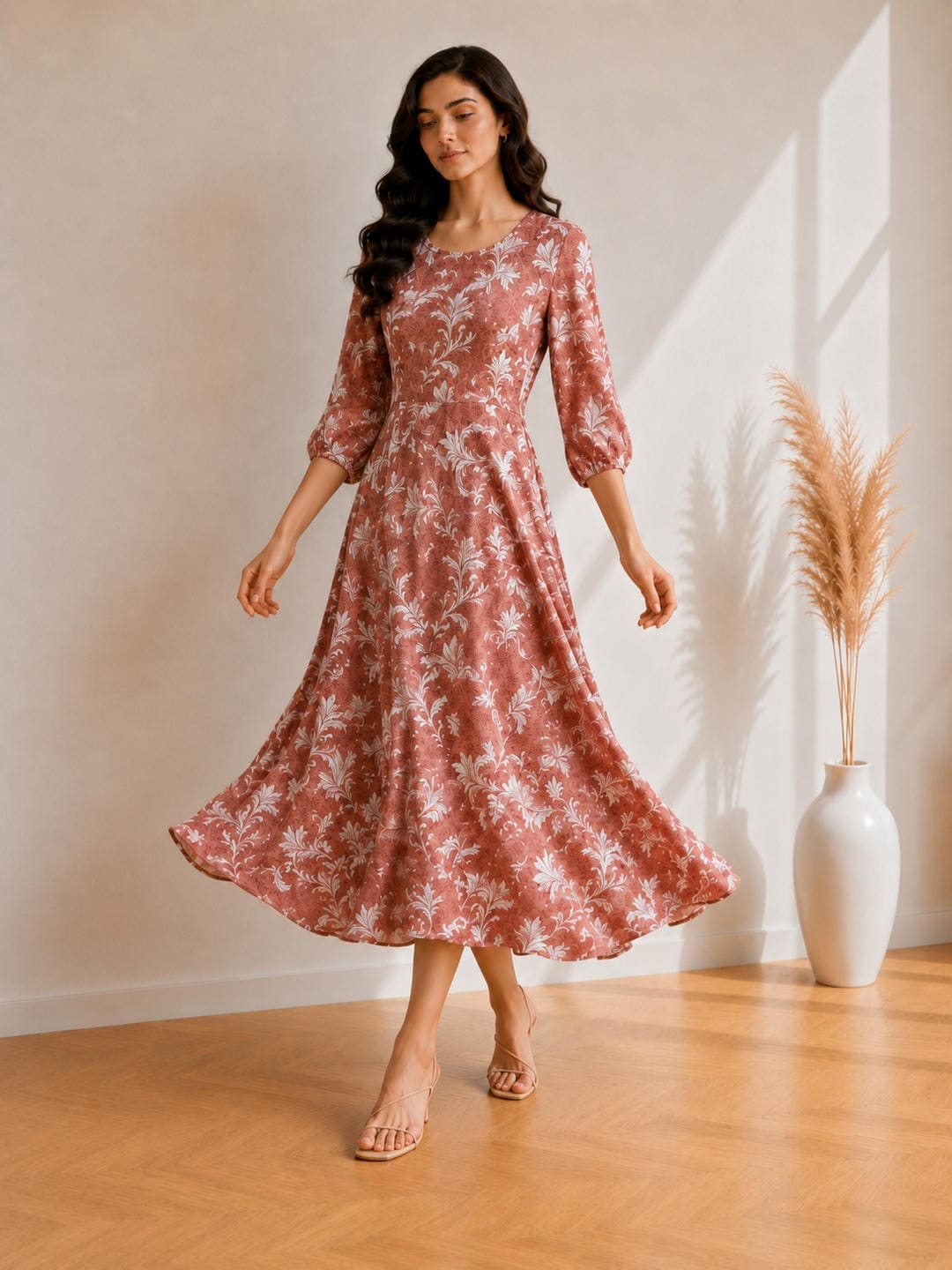 Printed Flared Western Dress.