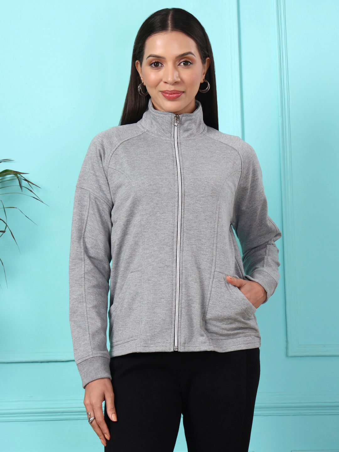 Jacket with Stand Collar & Zip Closure
