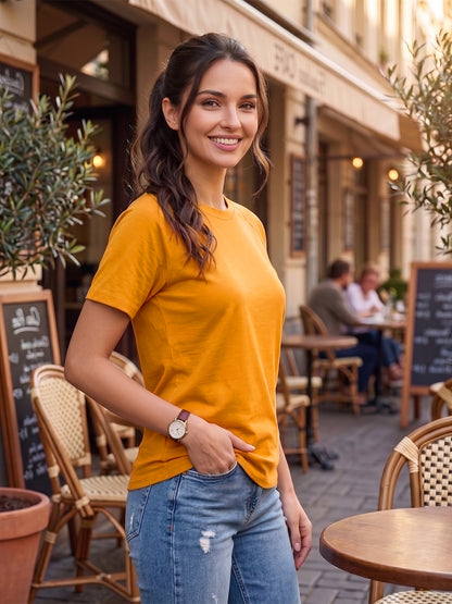 BRINNS Women Solid Raglan Sleeves Round Neck Cotton T-shirt