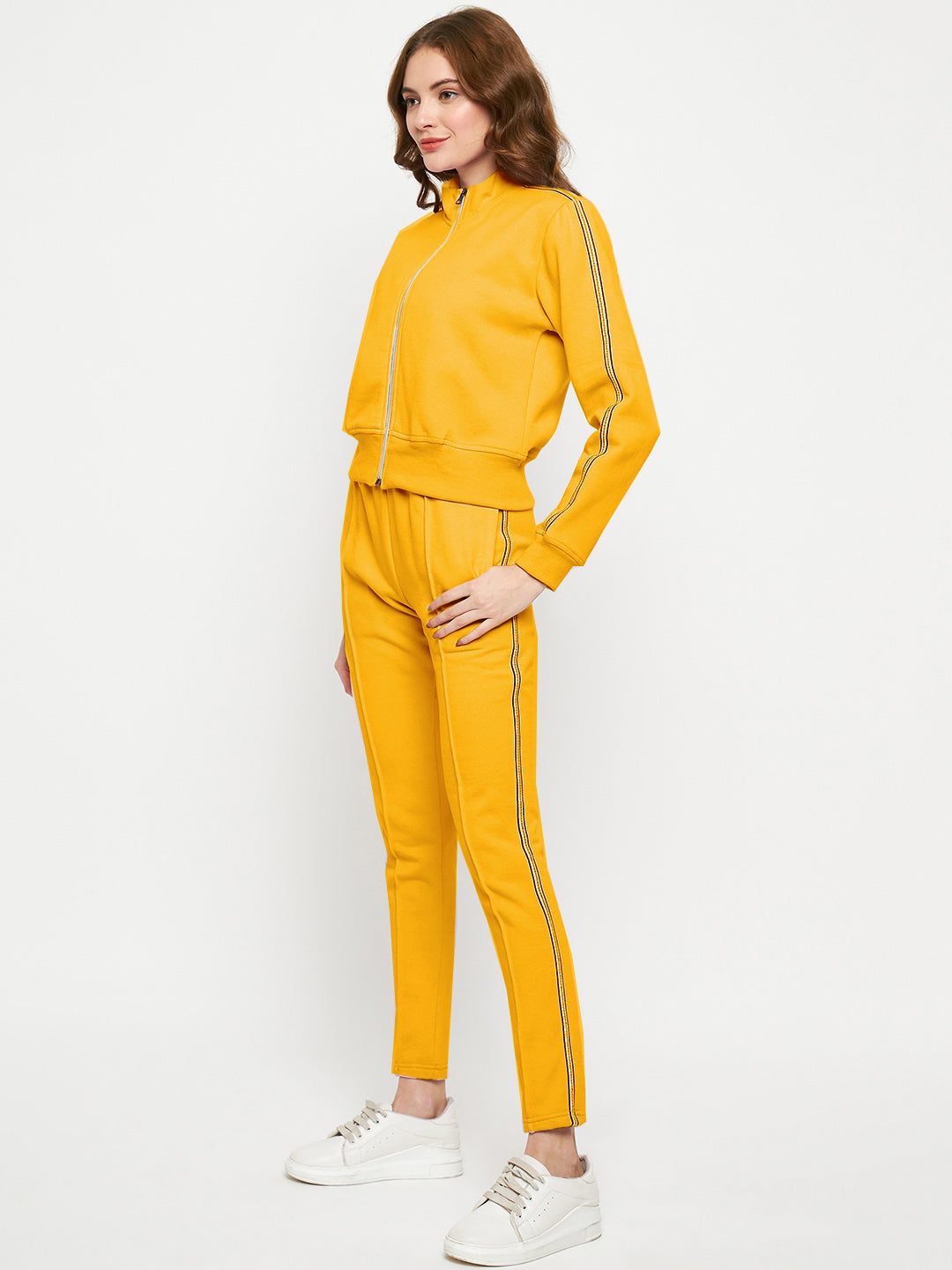 Women Solid Mock Collar Tracksuit