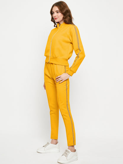 Women Solid Mock Collar Tracksuit