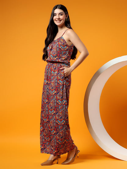Printed Shoulder Straps Sleeveless Jumpsuit
