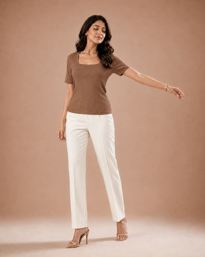 Ribbed Square Neck Fitted Top