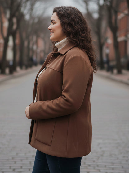 Plus Size Spread Collar Felt Jacket