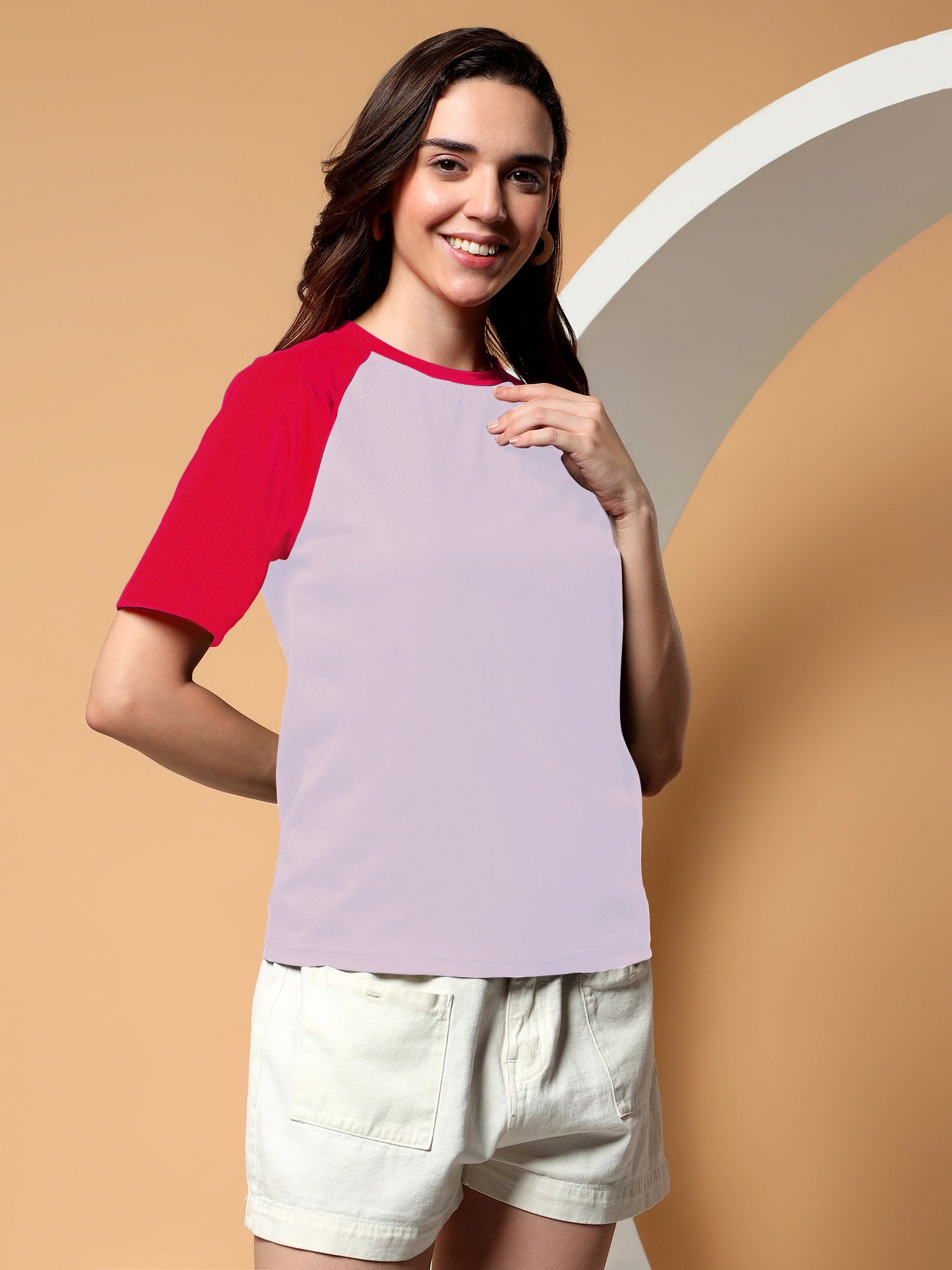 BRINNS Women Solid Raglan Sleeves Round Neck Cotton T-shirt