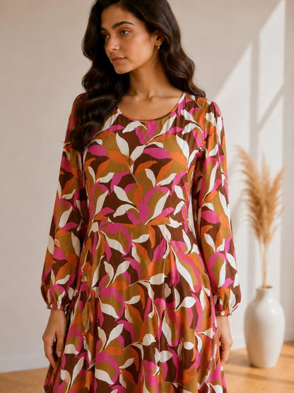 Printed Flared Western Dress.