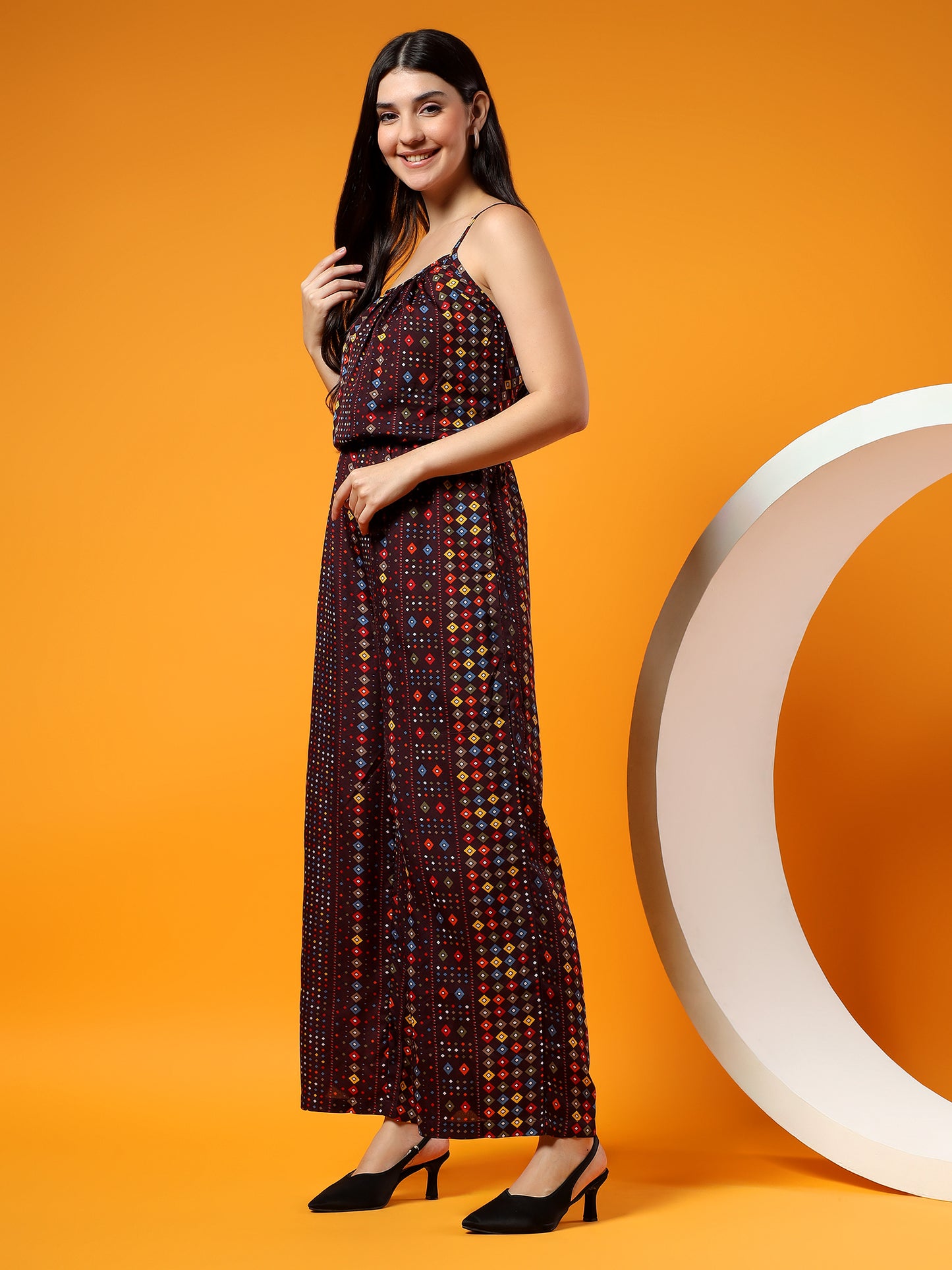 Printed Shoulder Straps Sleeveless Jumpsuit