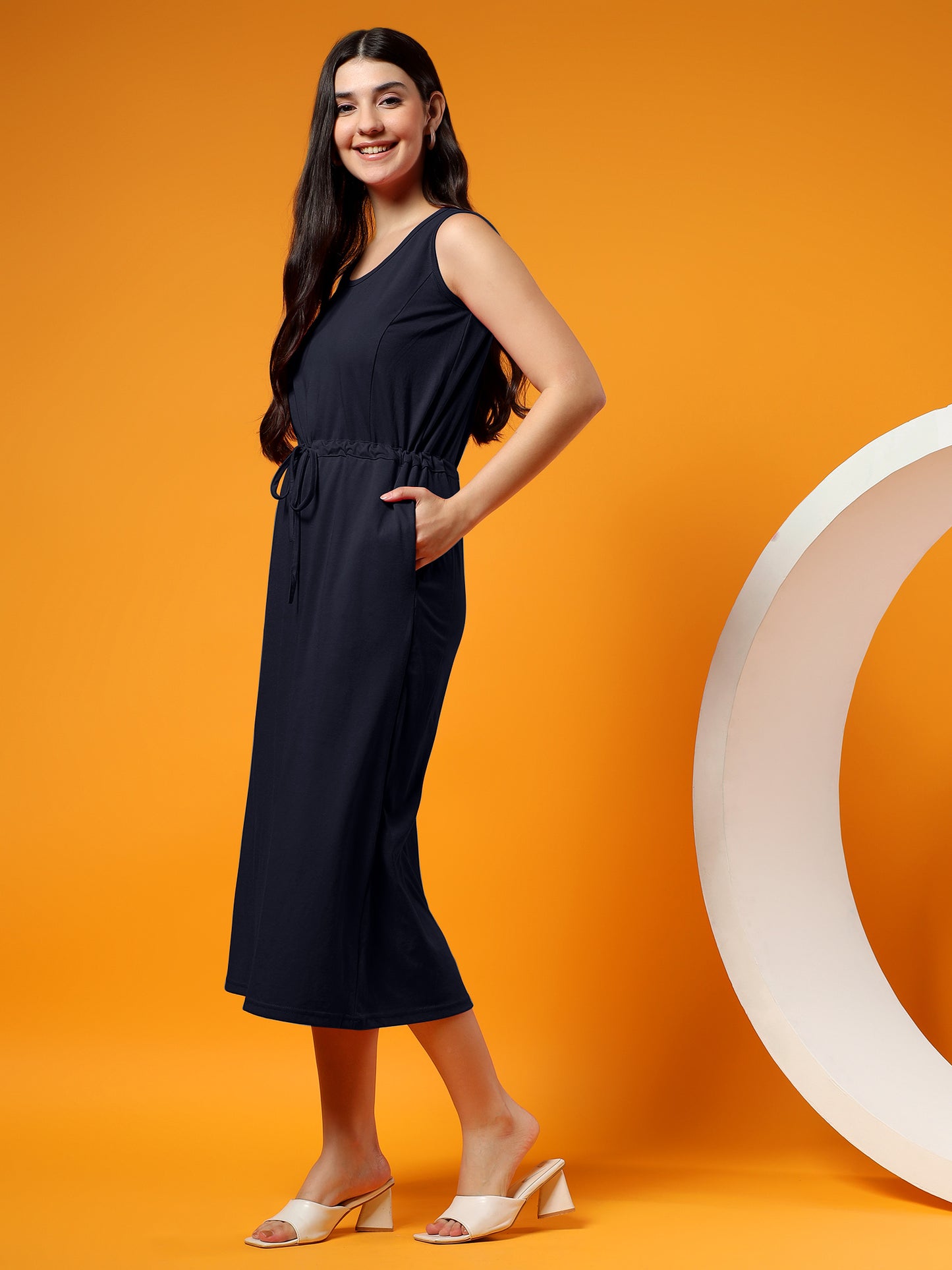 Belted Cotton Fit & Flare Midi Dress