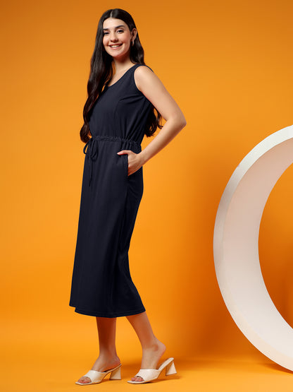 Belted Cotton Fit & Flare Midi Dress