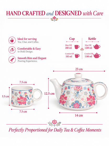 Tea Set | Printed | Kettle (1200 ml) & 6 Cups (200 ml)