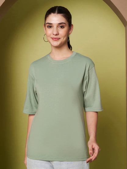 BRINNS Women Solid Round Neck Cotton T-shirt